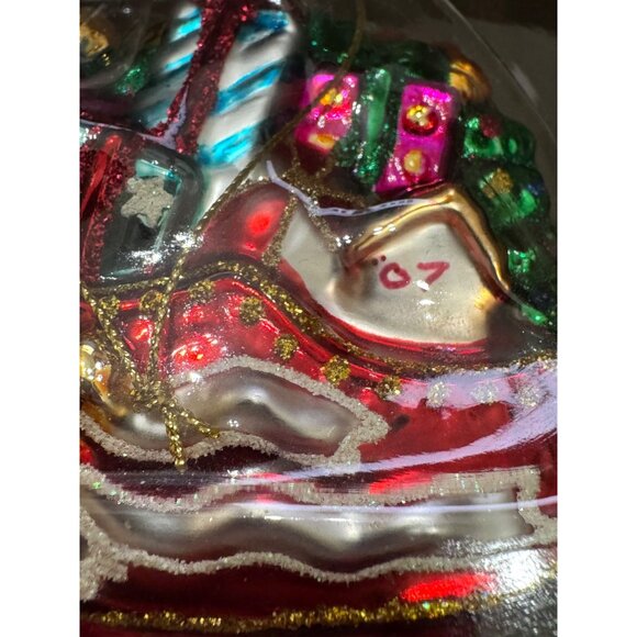 Vintage Fitz And Floyd Santa's Sleigh & Gifts Glass Ornament - Picture 5 of 5